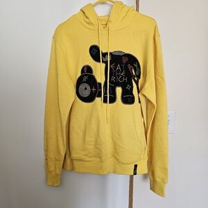 Roku Studio Mens Yellow Rhinestone Eat The Rich 2-piece Hoodie Joggers Set Med